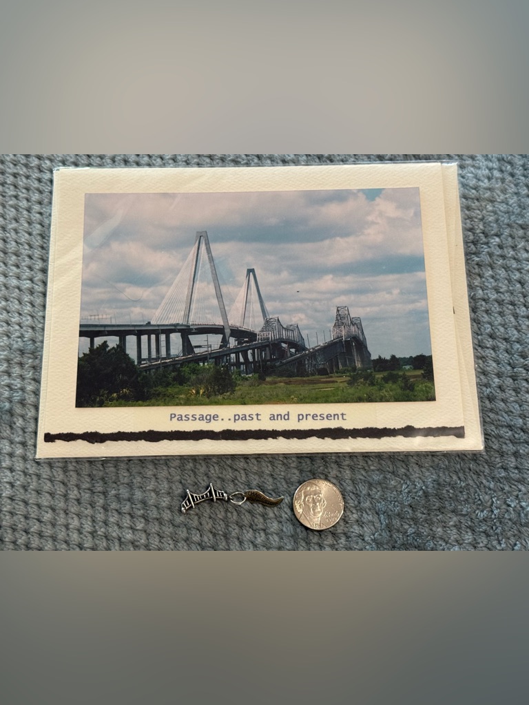 Charleston Sc Cooper River Bridge Vintage Sterling Silver Charm + Photo Card